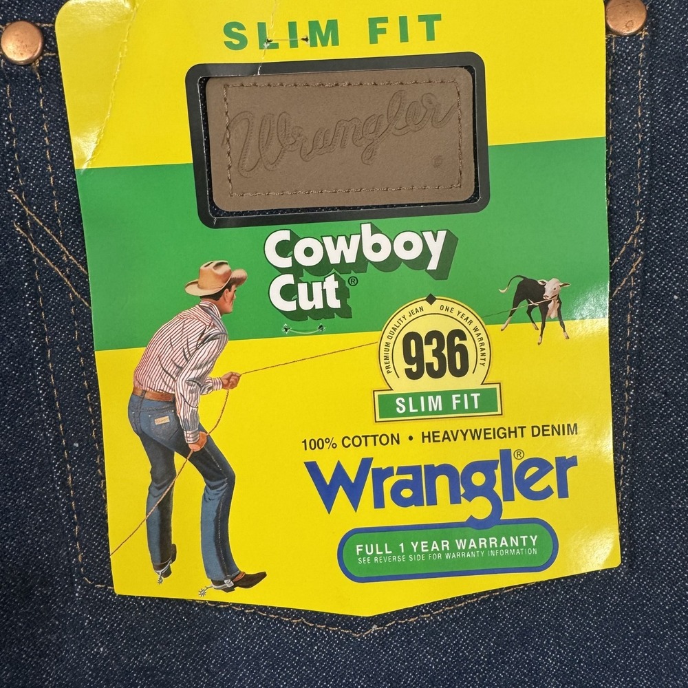 Wrangler Cowboy Cut Slim Fit Jeans Mens 34x30 Dark Wash Indigo 936DEN Denim NWT - Picture 5 of 16